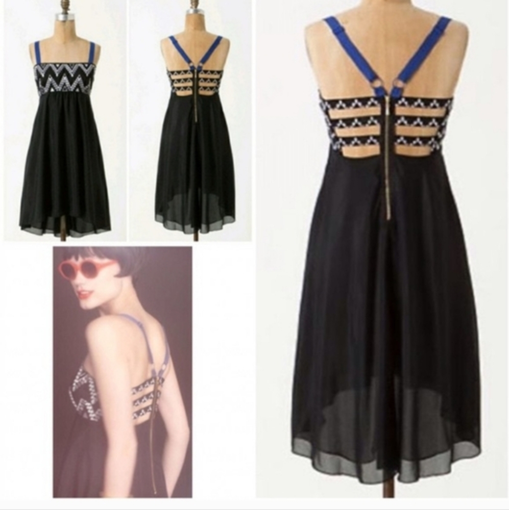 Anthropologie Leifnotes‎ Geometric Abaco Black and Blue dress Size 4 Small